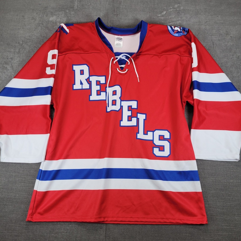 OT Sports Roanoke Rebels Hockey Jersey Mens Med Red Lace Up 50 Years Vinton #9